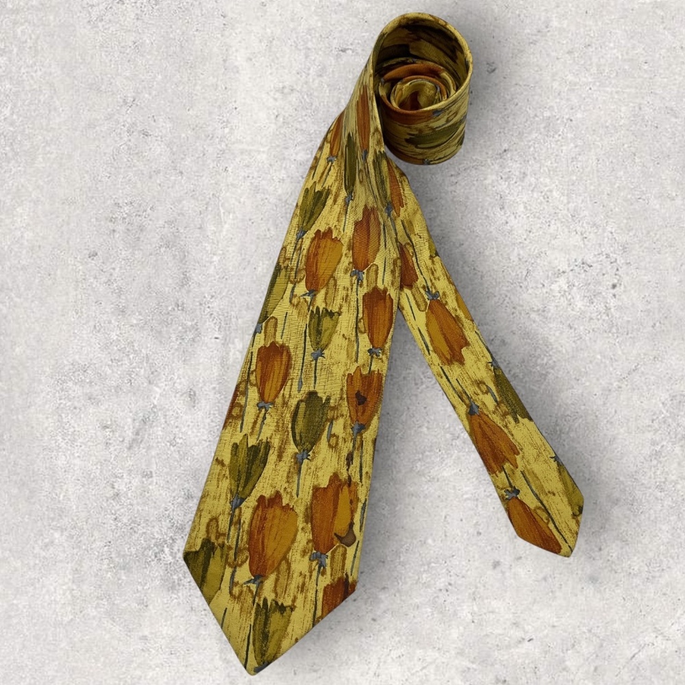 ZADI ANDREWS Yellow/Orange Floral Silk LUXURY Tie ITALY